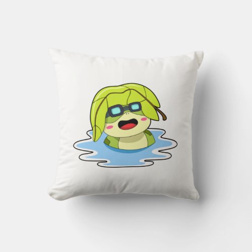 Frog with Leaf at Swimming Throw Pillow