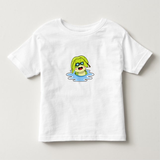 Frog with Leaf at Swimming Toddler T-shirt (Front)
