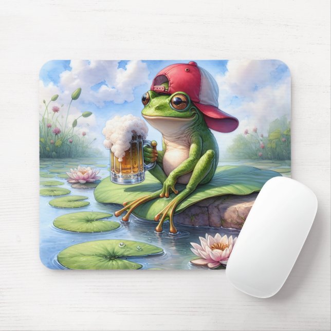 Frog With Mug of Beer Mouse Pad (With Mouse)
