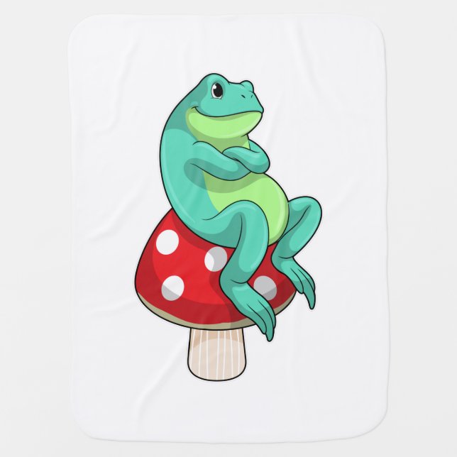 Frog with Mushroom Baby Blanket (Front)