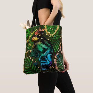 Frog with mushroom Cottagecore Rainbow Style Tote Bag