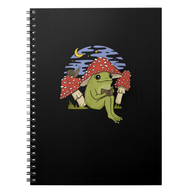 Frog With Mushroom Hat - Cottagecore Goblincore Bo Notebook (Front)