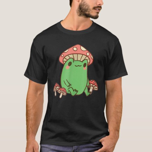 Frog With Mushroom Hat Cute Cottagecoress Aestheti T_Shirt