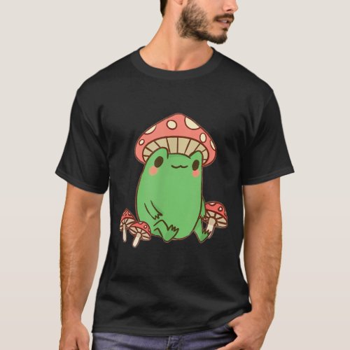 Frog with Mushroom Hat Cute  T_Shirt