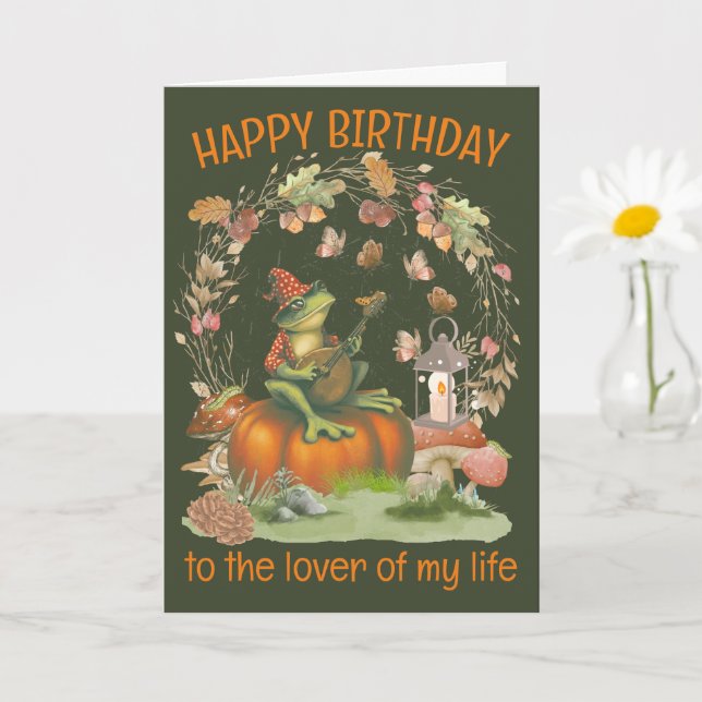 Frog with mushroom hat singing Happy Birthday Card (Small Plant)