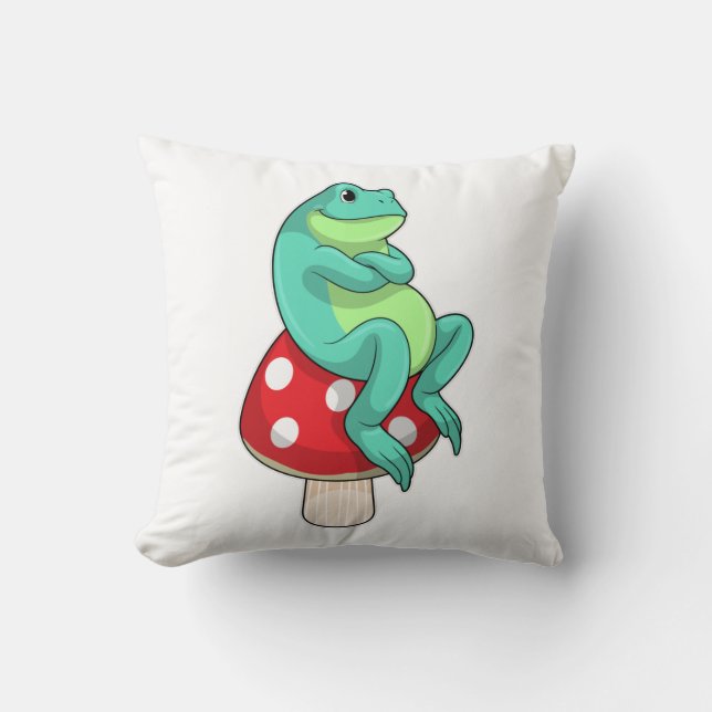 Frog with Mushroom Throw Pillow (Front)