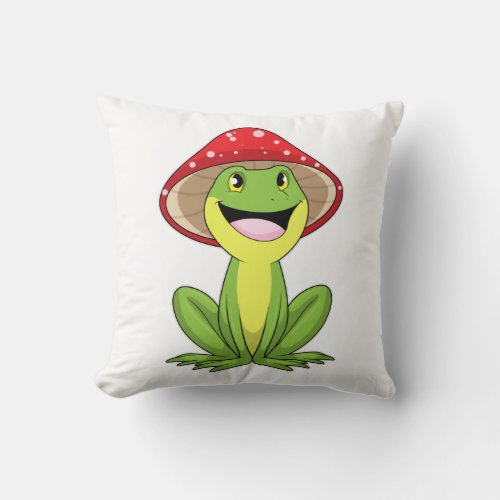 Frog with Mushroom Throw Pillow
