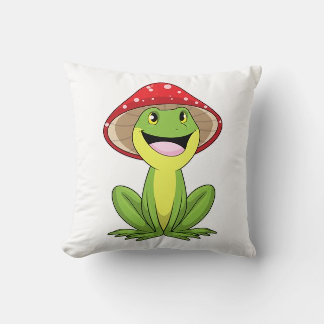 Frog with Mushroom Throw Pillow (Front)