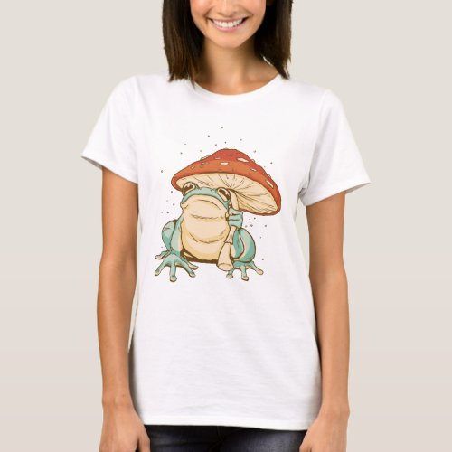 Frog With Mushroom Umbrella T_Shirt