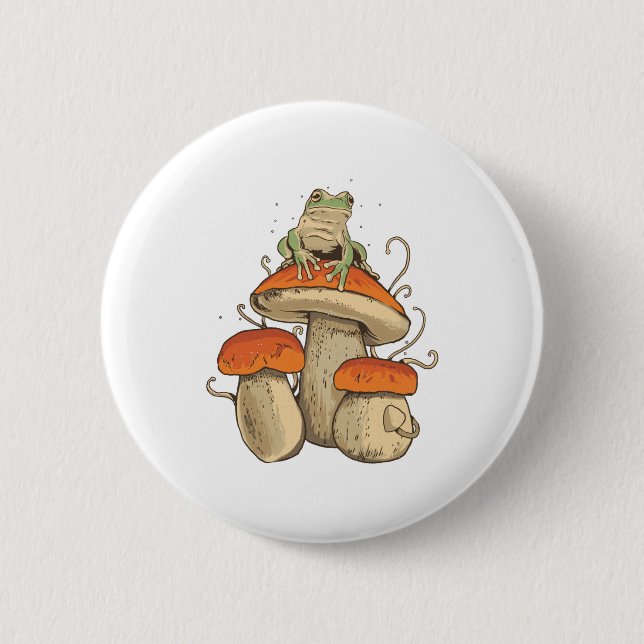 Frog with mushrooms button (Front)