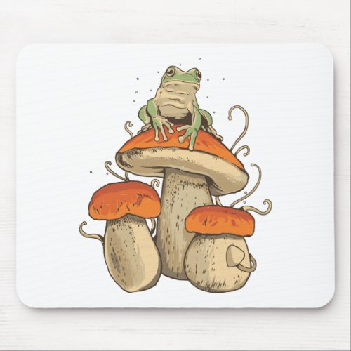 Frog with mushrooms mouse pad
