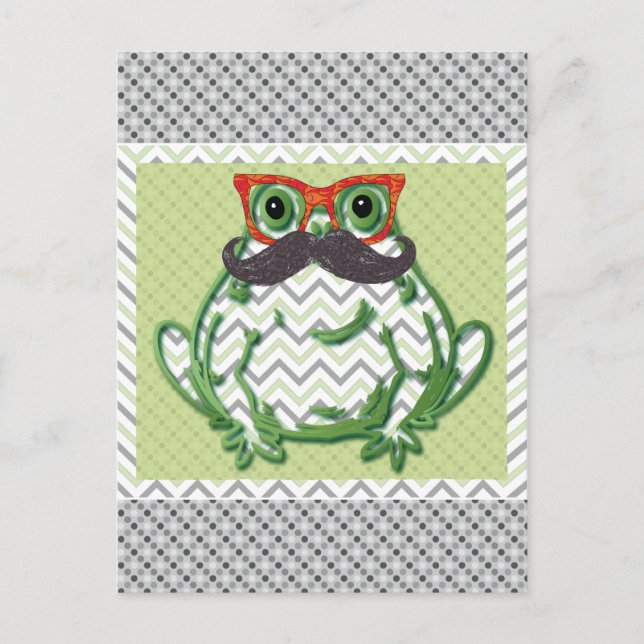 Frog with mustache and fish glasses by Artinspired Postcard (Front)
