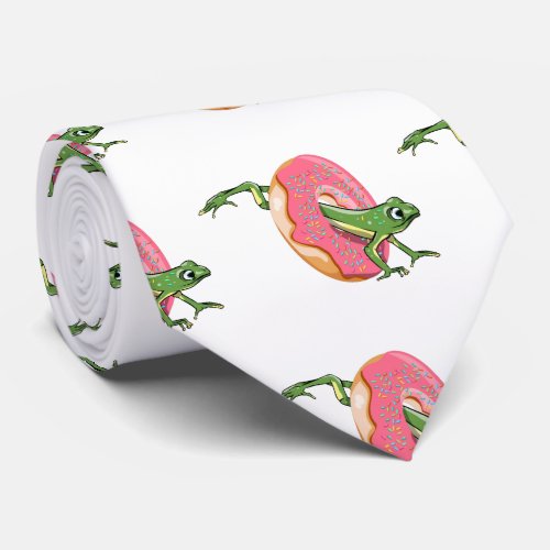 Frog with pink iced donut neck tie