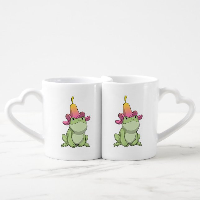 Frog with Plumeria Coffee Mug Set (Front Nesting)