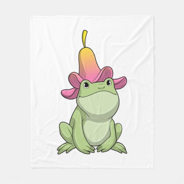 Frog with Plumeria Fleece Blanket (Front)
