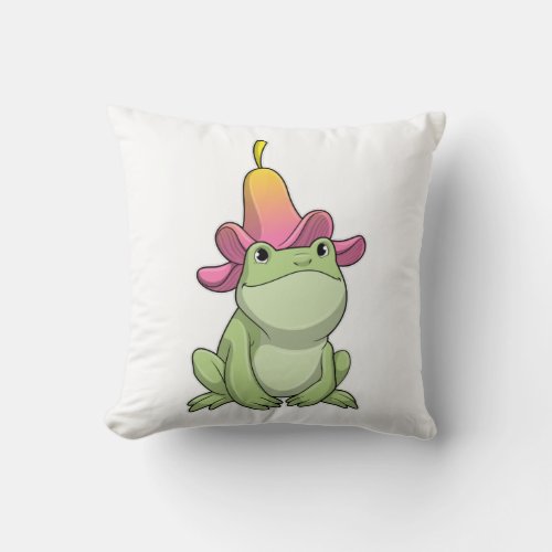 Frog with Plumeria Throw Pillow