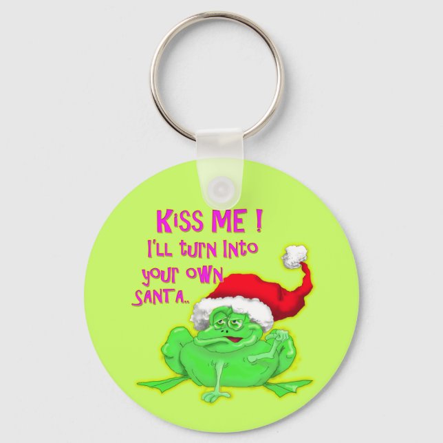 Frog with Santa hat Funny saying Keychain (Front)