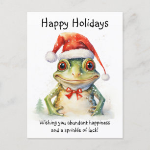 Frog with Santa Hat Happy Holidays Postcard