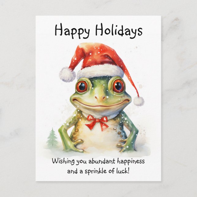 Frog with Santa Hat Happy Holidays Postcard (Front)
