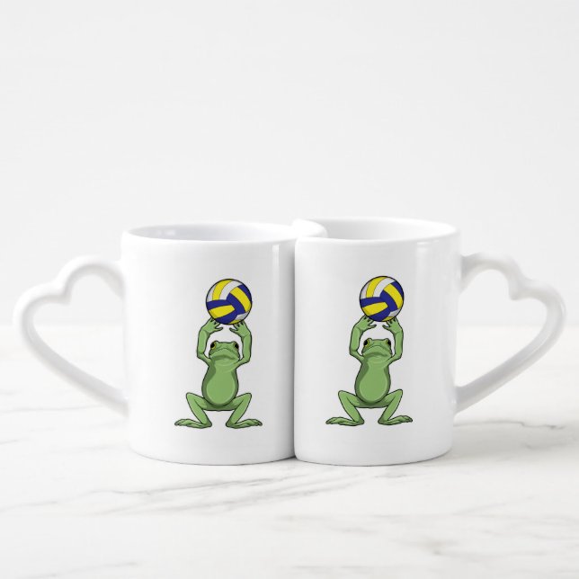Frog with Volleyball Coffee Mug Set (Front Nesting)