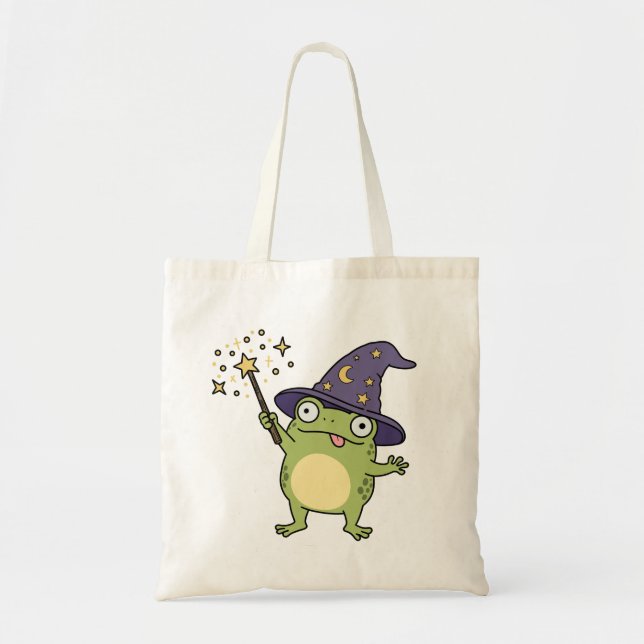 Frog Wizard Casting Spells Tote Bag (Front)