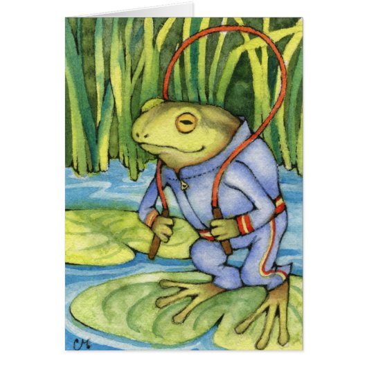 Frog Workout - cute amphibian art Cards (Front)