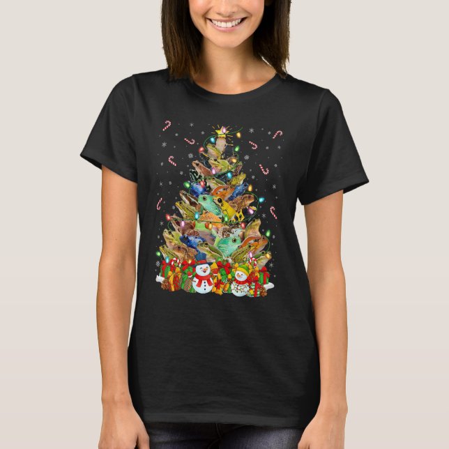 Frog Xmas Lighting Santa Frog Christmas Tree T-Shirt (Front)