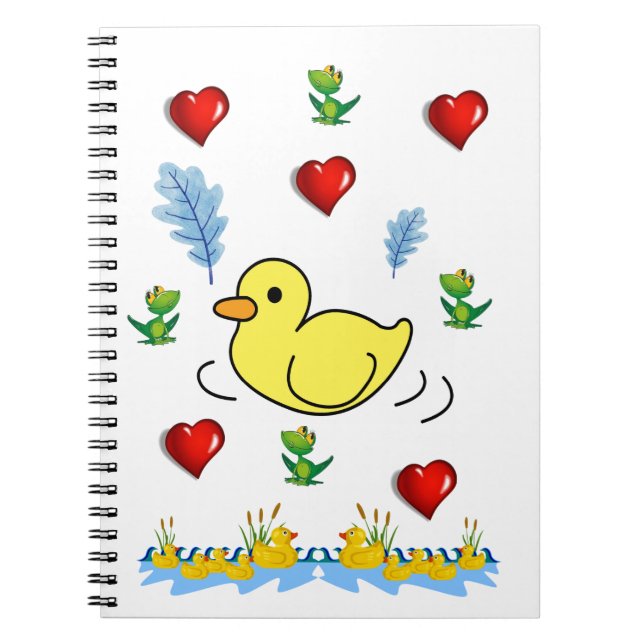 Frog Yellow Duck Hearts Spiral Notebook  (Front)