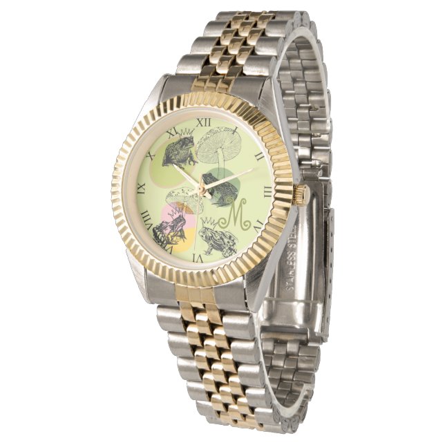 Frogcore and Mushrooms Lover Aesthetic Monogram Watch (Angled)