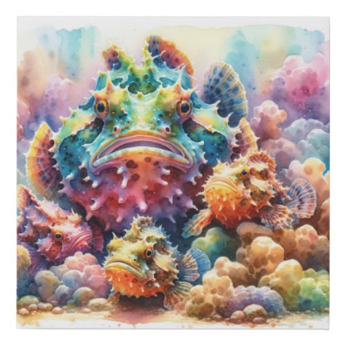 Frogfish Interaction AREF2010 _ Watercolor Faux Canvas Print