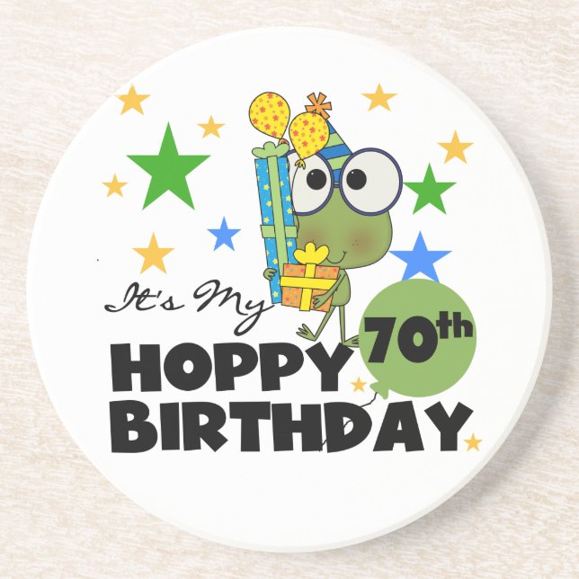 Froggie Hoppy 70th Birthday Drink Coaster (Front)