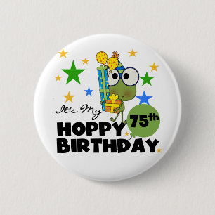 Froggie Hoppy 75th Birthday Button