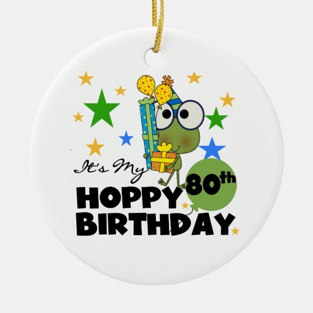 Froggie Hoppy 80th Birthday Ceramic Ornament (Front)