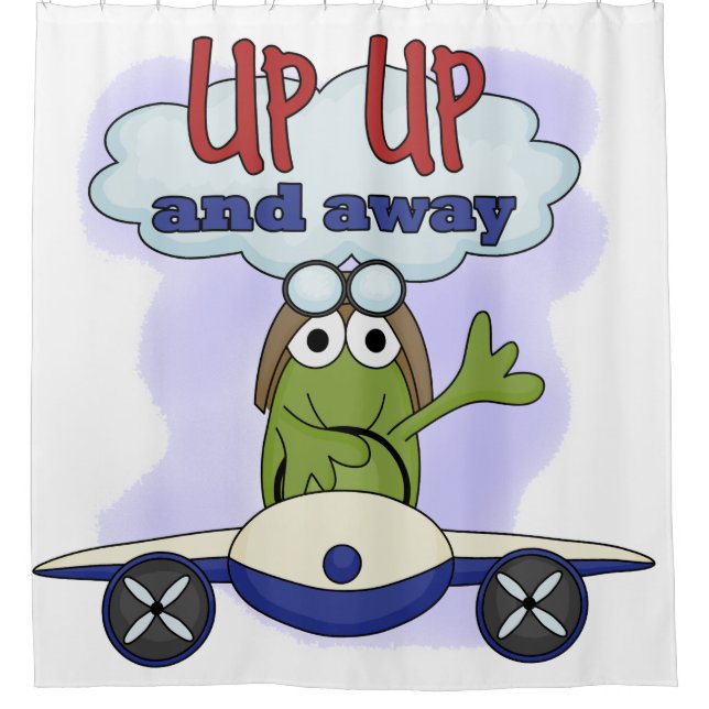 Froggie Pilot in Airplane Up Up and Away Shower Curtain (Front)