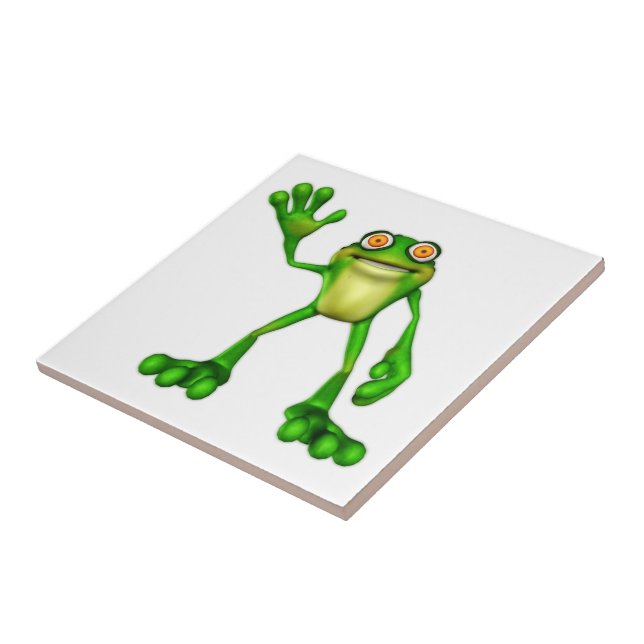Froggie the Cute Cartoon Waving Frog Ceramic Tile (Side)