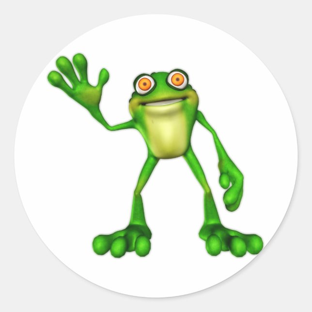 Froggie the Cute Cartoon Waving Frog Classic Round Sticker (Front)