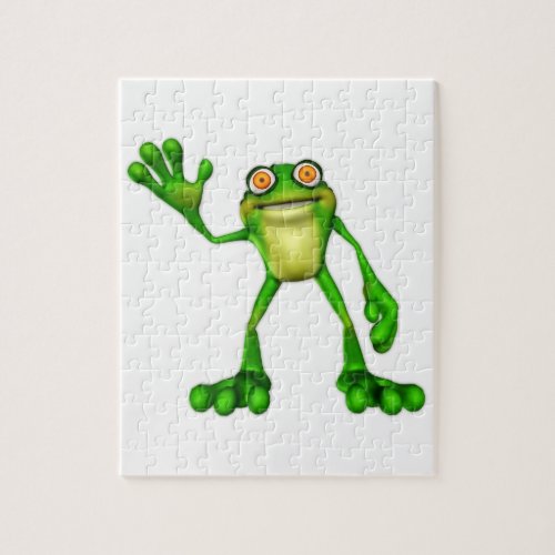 Froggie the Cute Cartoon Waving Frog Jigsaw Puzzle