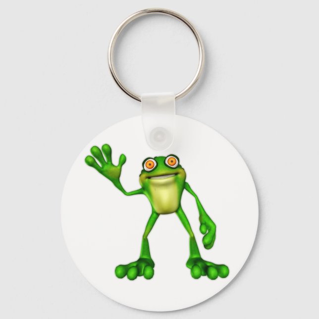 Froggie the Cute Cartoon Waving Frog Keychain (Front)