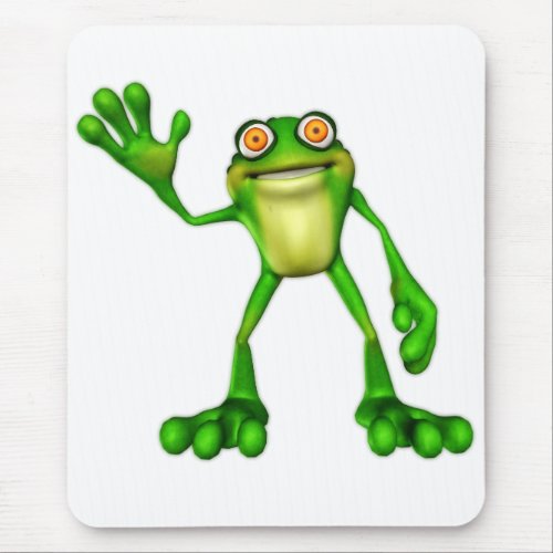 Froggie the Cute Cartoon Waving Frog Mouse Pad