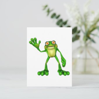 Froggie the Cute Cartoon Waving Frog Postcard | Zazzle