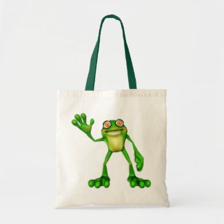 Froggie the Cute Cartoon Waving Frog Tote Bag