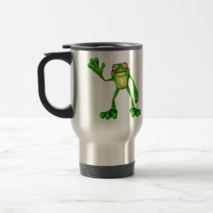 Froggie the Cute Cartoon Waving Frog Travel Mug