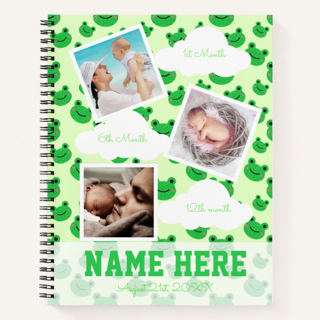 Froggy 1st birthday Baby Milestone Guest Book  (Front)