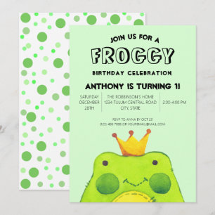 Froggy birthday boy prince First party cute green  Invitation