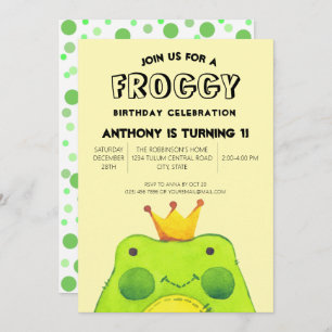 Froggy birthday boy prince First party cute green Invitation