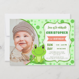 Froggy birthday party Green Dots theme Invitation