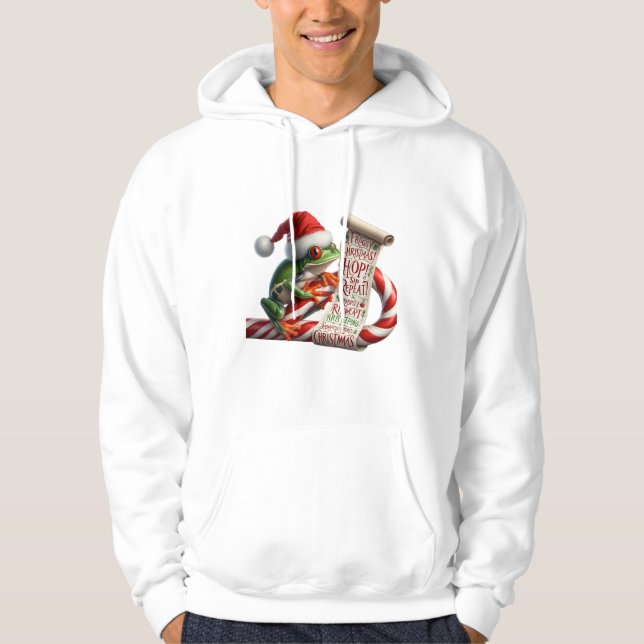 Froggy Christmas! Hop, Sip, Repeat! Red-Eyed Tree  Hoodie (Front)
