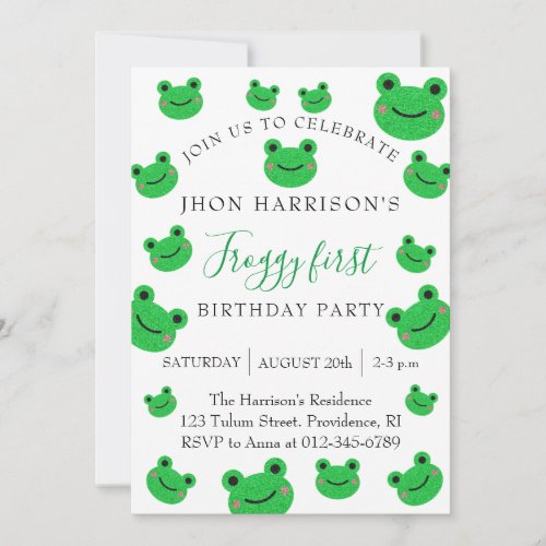 Froggy First Birthday Party Croaking Amphibian Invitation