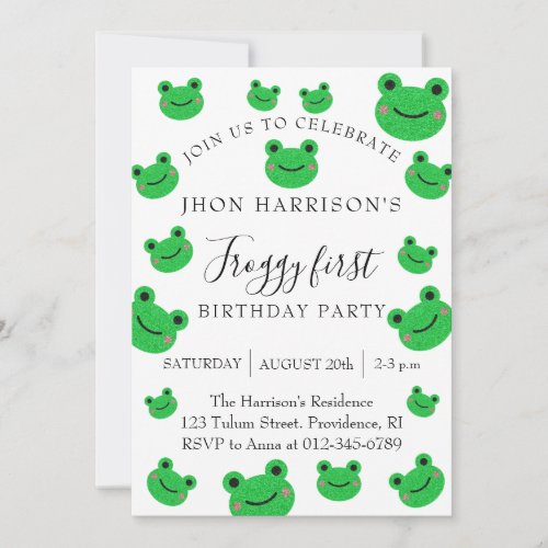 Froggy First Birthday Party Green Frog Invitation