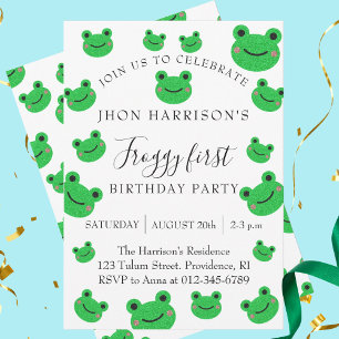 Froggy First Birthday Party Green Frog Invitation